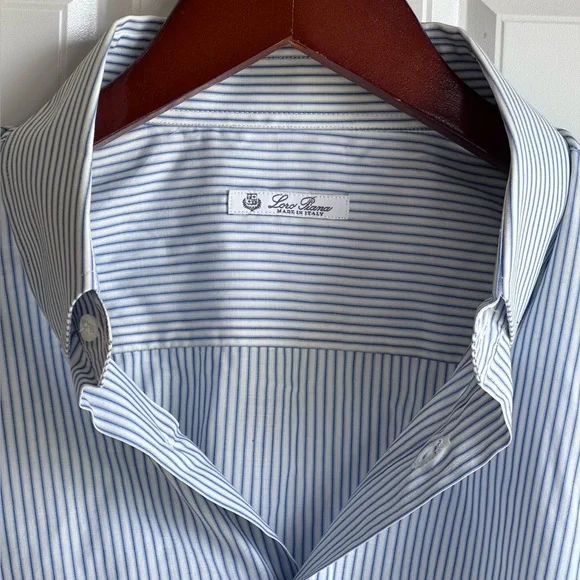 Loro Piana Stripes White/Blue Mens Long Sleeve Dress Shirt Size 16.5 /42